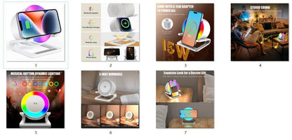 Multifunctional Four-in-one Small Night Lamp RGB Bluetooth Speaker Mobile Phone Holder 15W Wireless Charging