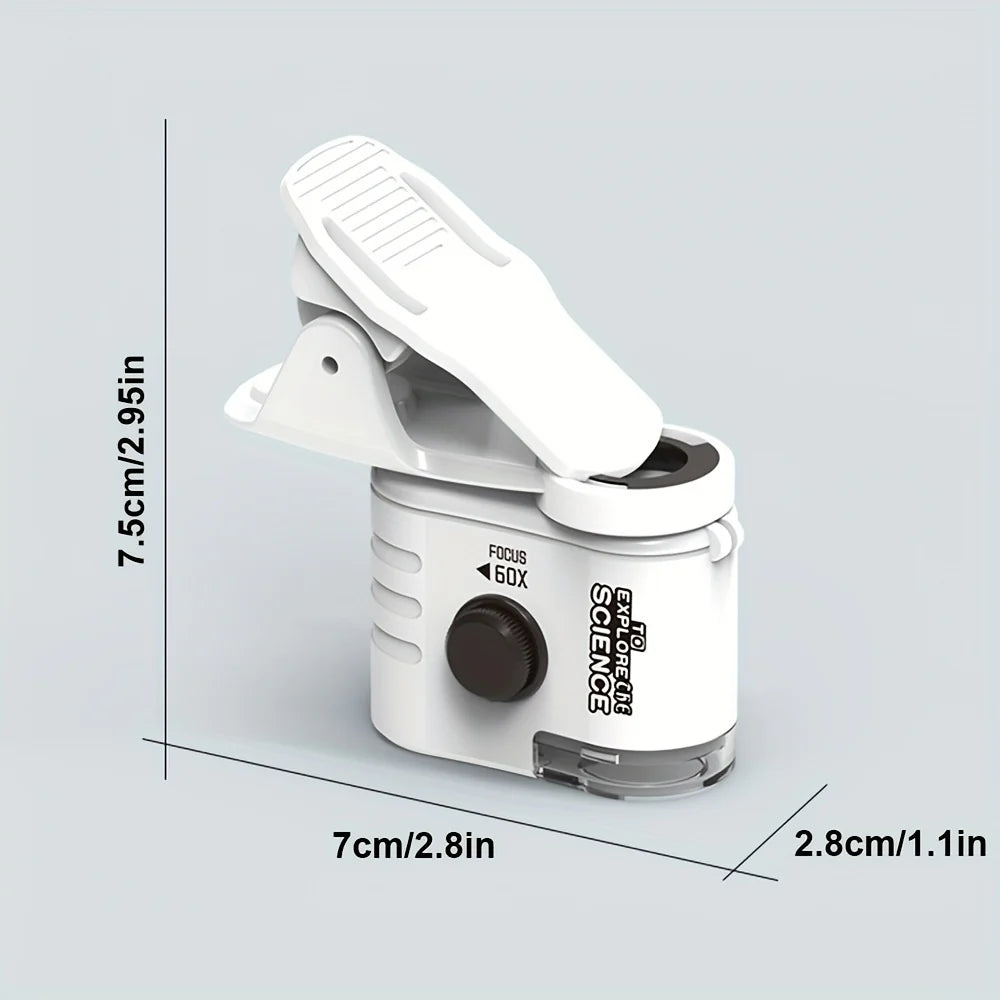 Mini Mobile Phone Microscope, 60x Pocket Microscope, Handheld Portable LED Lighted Magnification Endoscope With A Mobile Phone Adapter Clip