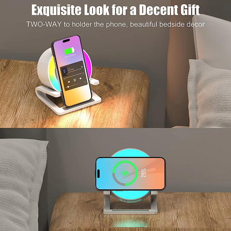 Multifunctional Four-in-one Small Night Lamp RGB Bluetooth Speaker Mobile Phone Holder 15W Wireless Charging